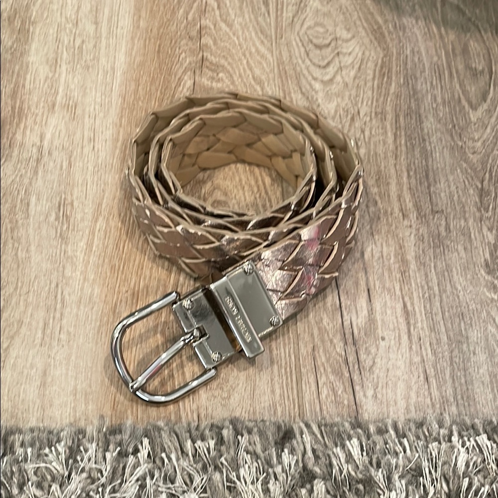 Michael Kors Braided metallic pewter Belt with Silver Buckle